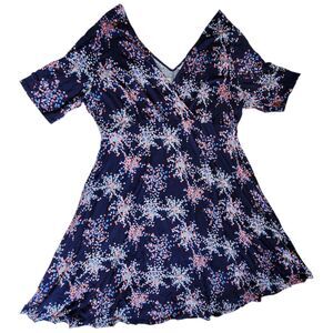 Motherhood Maternity Navy Blue Pink Polka Dot Short Sleeve V Neck Dress Sz XL